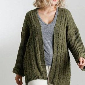 Umgee - Kait Cable Knit Cardigan-Curvy-Olive ECU